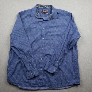 Johnston & Murphy Button Down Shirt Mens XXL Blue Geometric Diamond Long Sleeve